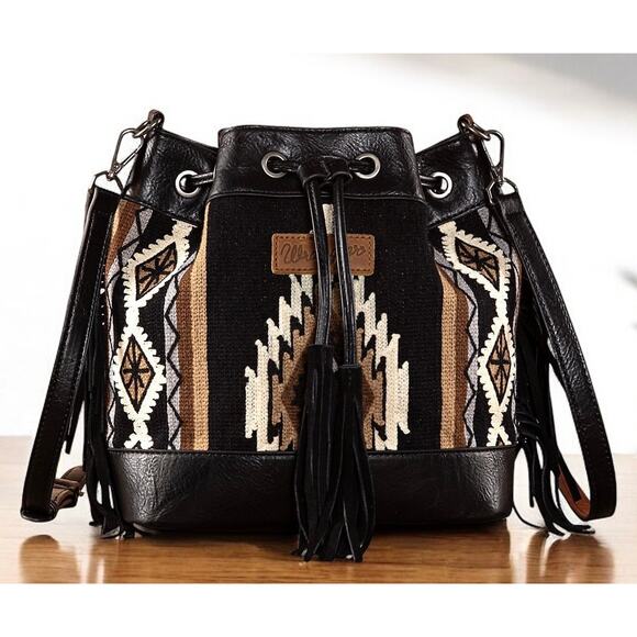 Wrangler Handbags - Wrangler Black Southwestern Knitted Drawstring Crossbody Bag *NEW in Pac…